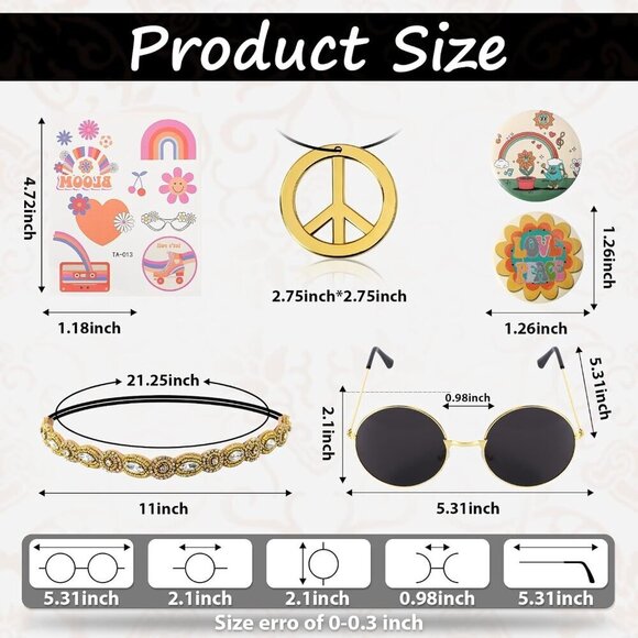 Women Hippie Costume Set 70s Boho Fringe Vest Accessories Halloween Costume main image 3